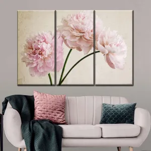 3 Pink Peonies On Light Brown Wall Art