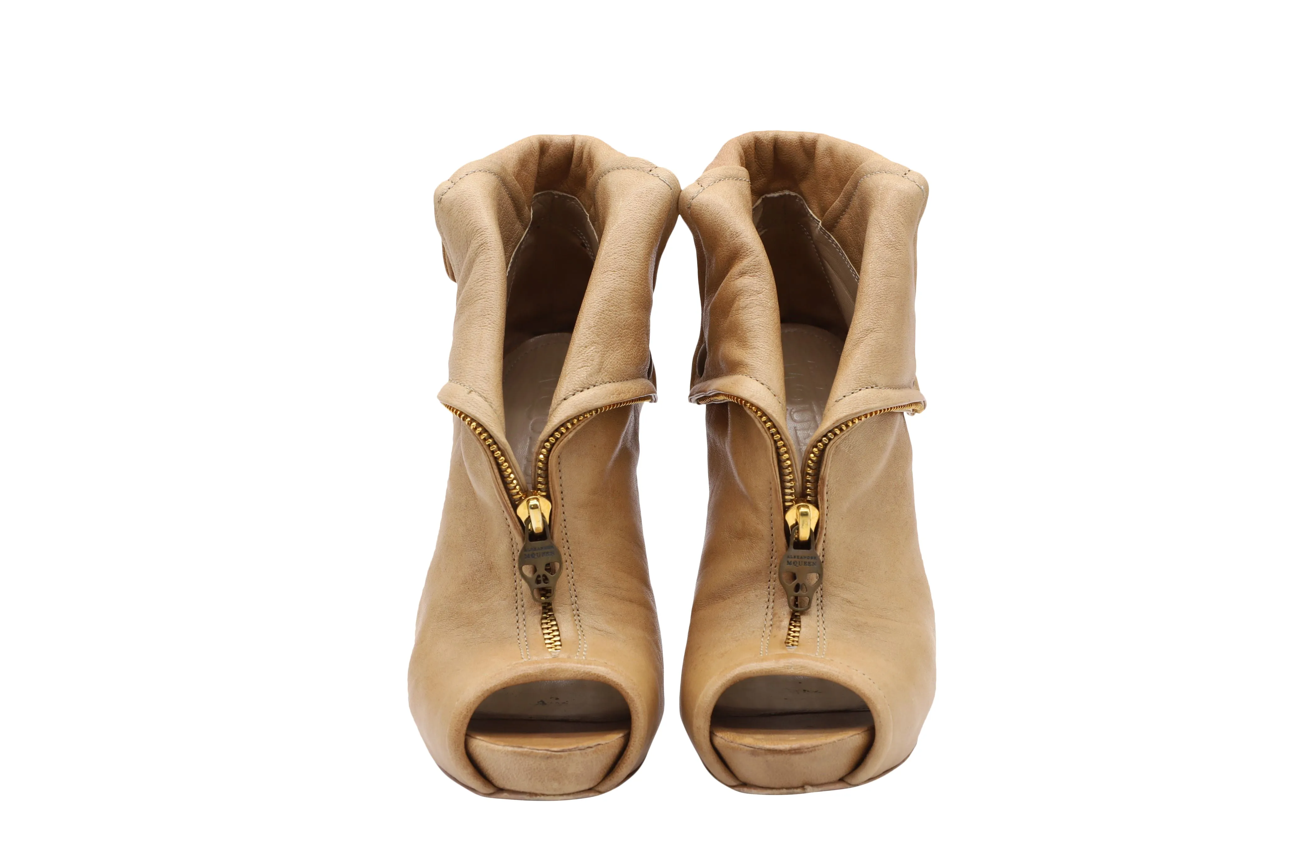 Alexander McQueen Faithful Zip Ankle Booties in Beige Leather