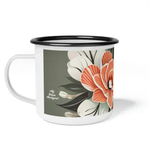 Art Deco Flower, Enamel Camping Mug for Coffee, Tea, Cocoa, or Cereal - 12oz