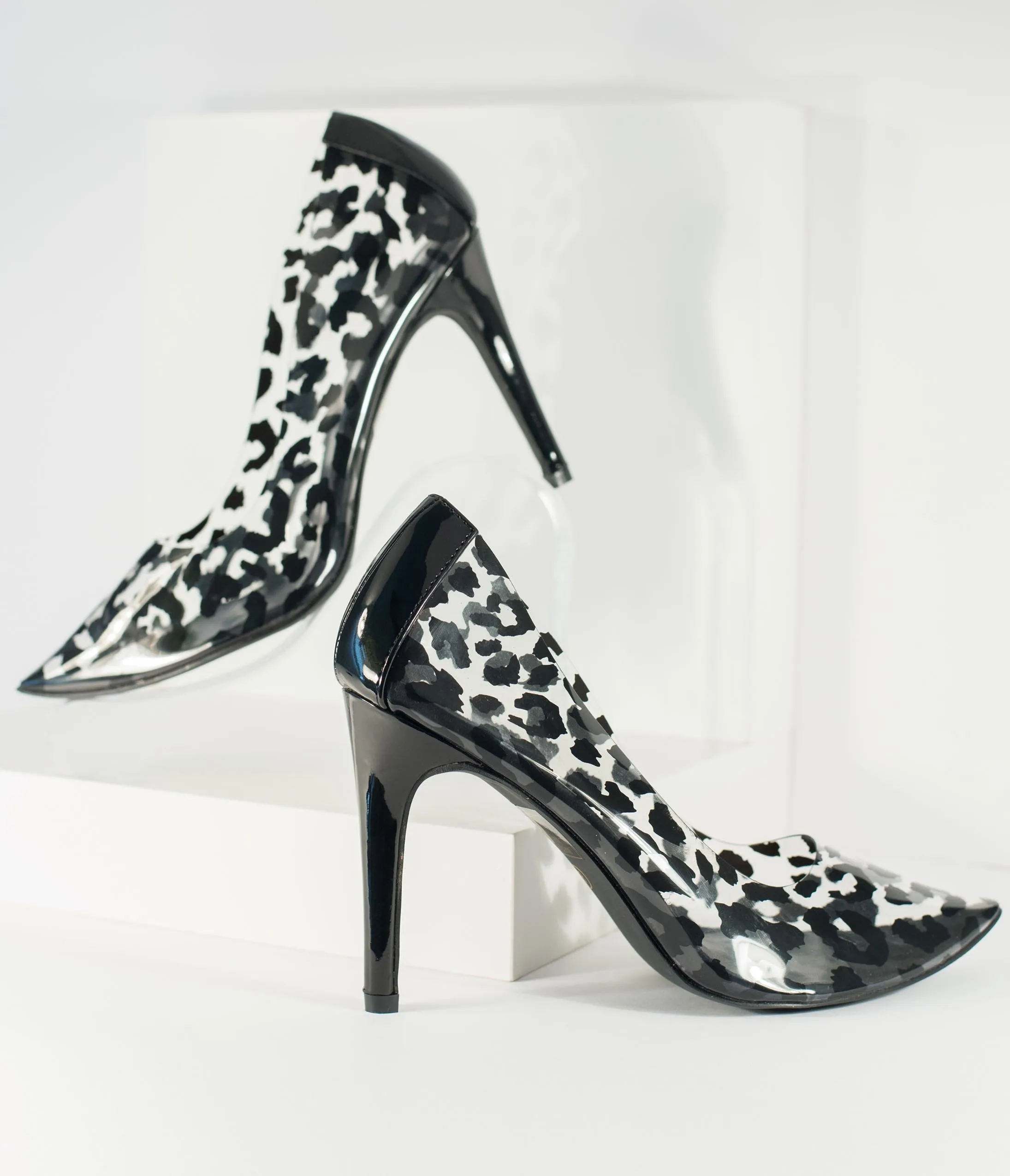 Black & Clear Leopard High Heel Pumps