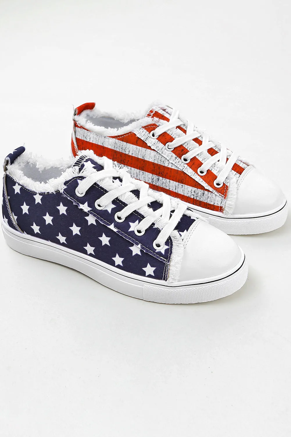 Blue American Flag Lace-up Canvas Flat Shoes