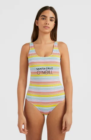 Cali Retro Swimsuit | Bright Multi Coloured Stripe