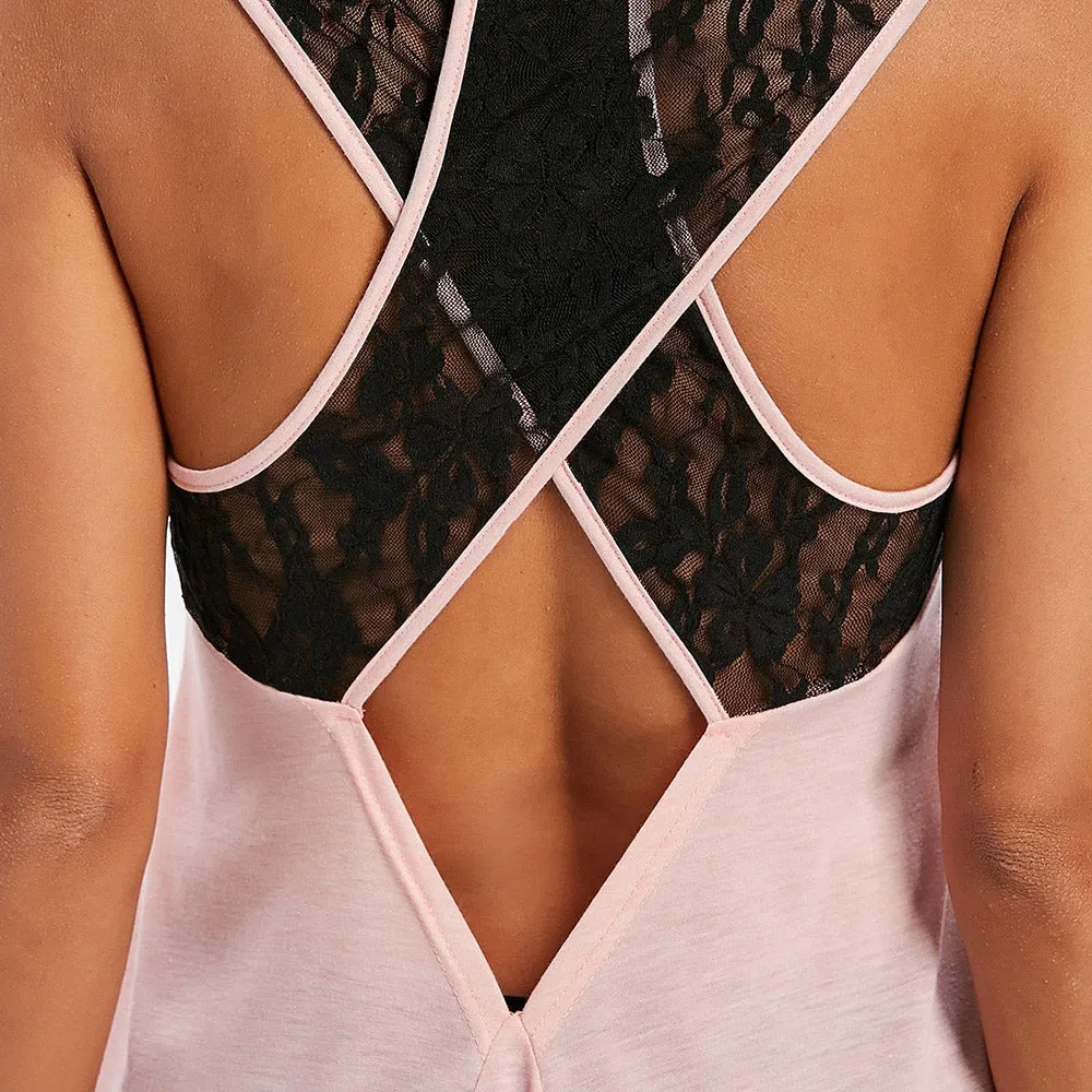 Lace Criss Cross Cut Out Back Tank Top