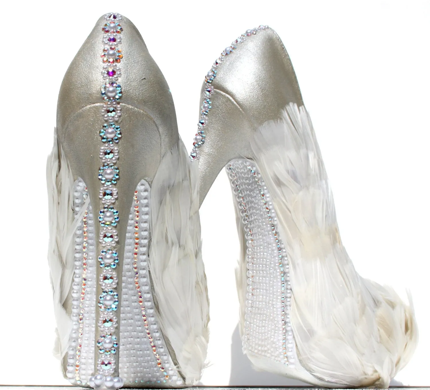 White Swan Feathered Crystal Bridal Heels