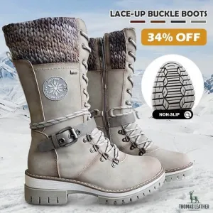 Women Snow Buckle Lace Knitted Mid-calf Snow Slip Resistant Waterproof Winter Boots