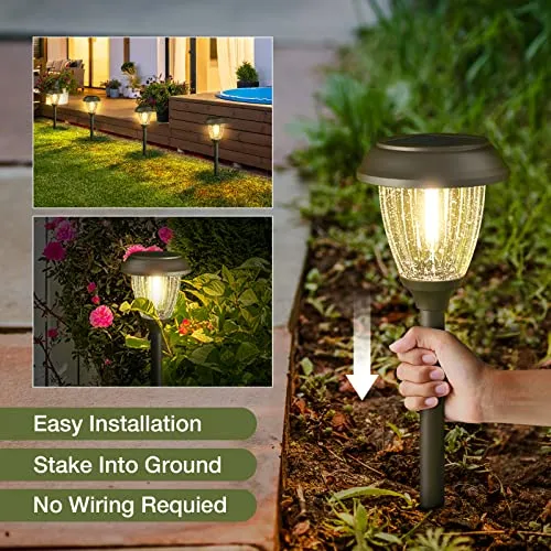 XMCOSY  Solar Lights for Outside - 6 Pack Outdoor Waterproof, Auto On/Off Powered, 10/25 Lumens Glass LED Yard Garden Pathway Walkway Driveway (Warm White)