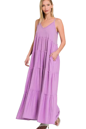 Zenana Frill Tiered V-Neck Maxi Cami Dress